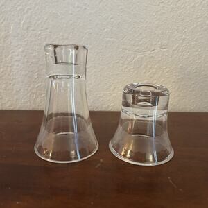 Set of 2 Clear Glass Pillar Candle Holders Reverse for Vases Honeycomb Etched